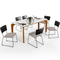 Mesa Capri 160cm Off White Nature E 6 Cadeiras Preto Bege Mesa Capri 160cm Off White Nature E 6 Cadeiras Preto Bege