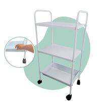 Mesa Carrinho Auxiliar Branca 2 Prateleiras 1 Bandeja Aço Hospital Clínica Cirúrgica Manicure Aço