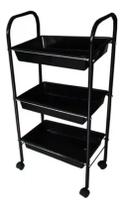 Mesa Carrinho Auxiliar Tubular 3 Bandejas - Preto