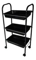 Mesa Carrinho Auxiliar Tubular 3 Bandejas - Preto