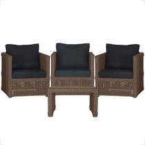 Mesa centro e 3 Poltronas Madri Corda Náutica Estofado 12 Trama Original