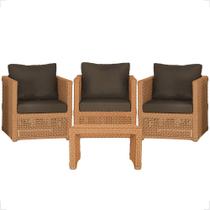 Mesa centro e 3 Poltronas Madri Corda Náutica Estofado 9 Trama Original