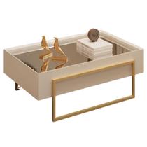 Mesa Centro Espelhada 92 Cm Pes Metal Kika Off White Dourado Dj Moveis