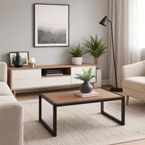 Mesa Centro sala decor metal Industrial Retangular em MDF Cor Camelo