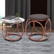 Mesa Centro Tampo de Vidro 41x40 Cm Sofia Bege Bronze Mesa Centro Tampo de Vidro 41x40 Cm Sofia Bege Bronze