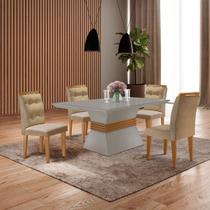 Mesa Clarice 120 Tampo Mdf Vidro/canto Reto 4 Cadeiras Valentina Mesa Clarice 120 Tampo Mdf Vidro/canto Reto 4 Cadeiras Valentina