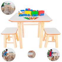 Mesa Com 2 Bancos Banquinhos Infantil De Madeira Maciça MDF Resistente Para Criança