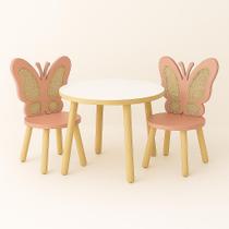 Mesa com 2 cadeiras borboleta em MDF e talagarça