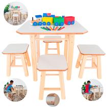Mesa Com 4 Bancos Banquetas Banquinhos Infantil De Madeira Maciça MDF Resistente Para Crianças