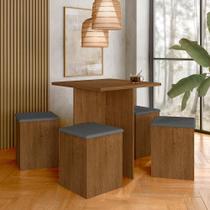 Mesa Com 4 Banquetas Calgary Freijó/Suede Cinza - Móveis Arapongas