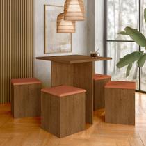 Mesa Com 4 Banquetas Calgary Freijó/Suede Terracota - Móveis Arapongas Mesa Com 4 Banquetas Calgary Freijó/Suede Terracota - Móveis Arapongas