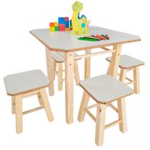 Mesa com 4 Banquinhos Infantil Resistente De Madeira Maciça