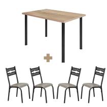 Mesa com 4 Cadeiras Aço para Cozinha 110cm Preto Carvalho Luna Ciplafe