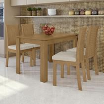 Mesa com 4 Cadeiras Athenas 120cm Amêndoa Clean Tecido Linho Rinzai Bege Lopas