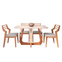 Mesa com 4 Cadeiras Damasco Bromelia 1,30 Sala de Jantar Moderna Madeira/Off White/Linho Cinza
