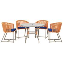 Mesa com 4 Cadeiras de Jantar Roma 100cm e Noronha em Aluminío Fendi Corda Nautica Estofado 10 Trama Original