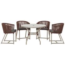 Mesa com 4 Cadeiras de Jantar Roma 100cm e Noronha em Aluminío Fendi Corda Nautica Estofado 11 Trama Original