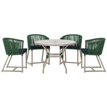 Mesa com 4 Cadeiras de Jantar Roma 100cm e Noronha em Aluminío Fendi Corda Nautica Estofado 12 Trama Original
