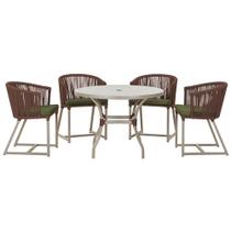 Mesa com 4 Cadeiras de Jantar Roma 100cm e Noronha em Aluminío Fendi Corda Nautica Estofado 13 Trama Original