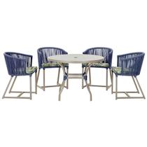 Mesa com 4 Cadeiras de Jantar Roma 100cm e Noronha em Aluminío Fendi Corda Nautica Estofado 5 Trama Original