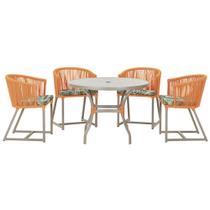 Mesa com 4 Cadeiras de Jantar Roma 100cm e Noronha em Aluminío Fendi Corda Nautica Estofado 5 Trama Original