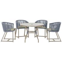 Mesa com 4 Cadeiras de Jantar Roma 100cm e Noronha em Aluminío Fendi Corda Nautica Estofado 8 Trama Original