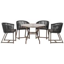 Mesa com 4 Cadeiras de Jantar Roma 100cm e Noronha em Aluminío Marrom Corda Nautica Estofado 11 Trama Original