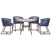 Mesa com 4 Cadeiras de Jantar Roma 100cm e Noronha em Aluminío Marrom Corda Nautica Estofado 11 Trama Original