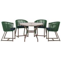 Mesa com 4 Cadeiras de Jantar Roma 100cm e Noronha em Aluminío Marrom Corda Nautica Estofado 12 Trama Original