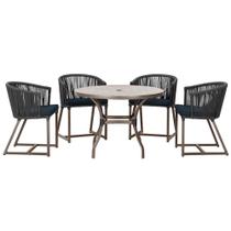 Mesa com 4 Cadeiras de Jantar Roma 100cm e Noronha em Aluminío Marrom Corda Nautica Estofado 12 Trama Original