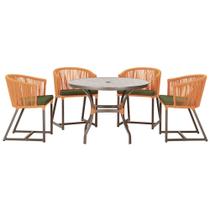 Mesa com 4 Cadeiras de Jantar Roma 100cm e Noronha em Aluminío Marrom Corda Nautica Estofado 13 Trama Original