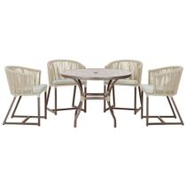 Mesa com 4 Cadeiras de Jantar Roma 100cm e Noronha em Aluminío Marrom Corda Nautica Estofado 3 Trama Original