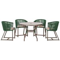 Mesa com 4 Cadeiras de Jantar Roma 100cm e Noronha em Aluminío Marrom Corda Nautica Estofado 6 Trama Original