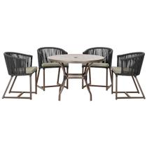 Mesa com 4 Cadeiras de Jantar Roma 100cm e Noronha em Aluminío Marrom Corda Nautica Estofado 8 Trama Original