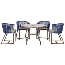 Mesa com 4 Cadeiras de Jantar Roma 100cm e Noronha em Aluminío Marrom Corda Nautica Estofado 8 Trama Original