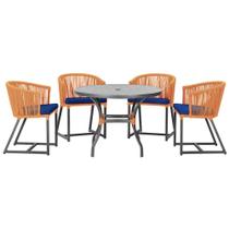 Mesa com 4 Cadeiras de Jantar Roma 100cm e Noronha em Aluminío Preto Corda Nautica Estofado 10 Trama Original