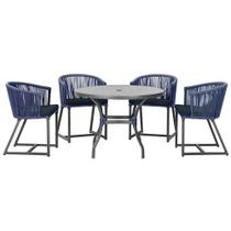Mesa com 4 Cadeiras de Jantar Roma 100cm e Noronha em Aluminío Preto Corda Nautica Estofado 12 Trama Original