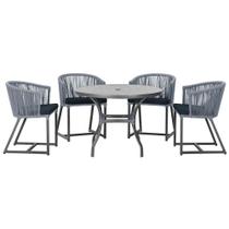 Mesa com 4 Cadeiras de Jantar Roma 100cm e Noronha em Aluminío Preto Corda Nautica Estofado 12 Trama Original
