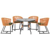 Mesa com 4 Cadeiras de Jantar Roma 100cm e Noronha em Aluminío Preto Corda Nautica Estofado 13 Trama Original