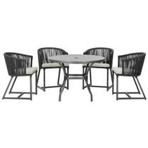 Mesa com 4 Cadeiras de Jantar Roma 100cm e Noronha em Aluminío Preto Corda Nautica Estofado 3 Trama Original