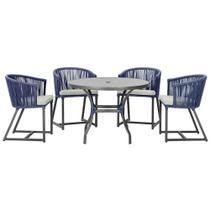 Mesa com 4 Cadeiras de Jantar Roma 100cm e Noronha em Aluminío Preto Corda Nautica Estofado 3 Trama Original