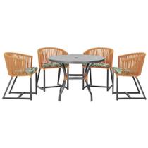 Mesa com 4 Cadeiras de Jantar Roma 100cm e Noronha em Aluminío Preto Corda Nautica Estofado 5 Trama Original