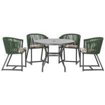 Mesa com 4 Cadeiras de Jantar Roma 100cm e Noronha em Aluminío Preto Corda Nautica Estofado 6 Trama Original