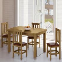 Mesa Com 4 Cadeiras Em Madeira Maciça Estofado Em material sintético Marrom 120cm Nogueira Sapphira Shop Jm