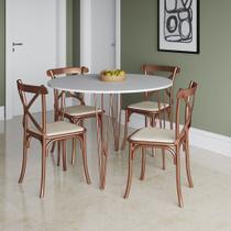 Mesa com 4 Cadeiras Katrina Cobre Elen Hairpin 110cm Jantar Branca Base Cobre - IRON WOOD