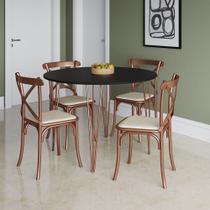 Mesa com 4 Cadeiras Katrina Cobre Elen Hairpin 110cm Jantar Preta Base Cobre Mesa com 4 Cadeiras Katrina Cobre Elen Hairpin 110cm Jantar Preta Base Cobre