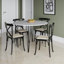 Mesa com 4 Cadeiras Katrina Preta Elen Hairpin 110cm Jantar Branca com Ferro Preto - IRON WOOD