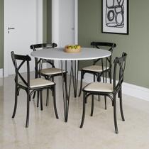 Mesa Com 4 Cadeiras Katrina Preta Elen Hairpin 110cm Jantar Branca Com Ferro Preto
