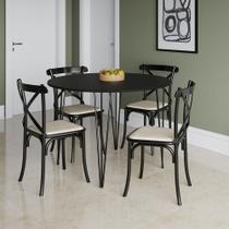 Mesa com 4 Cadeiras Katrina Preta Elen Hairpin 110cm Jantar Preta com Ferro Preto - ASTURIAS