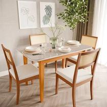 Mesa com 4 Cadeiras Madeira Maciça Tampo Mdf e Vidro Tangará Tiê Cabecasa Madeiraoriginals